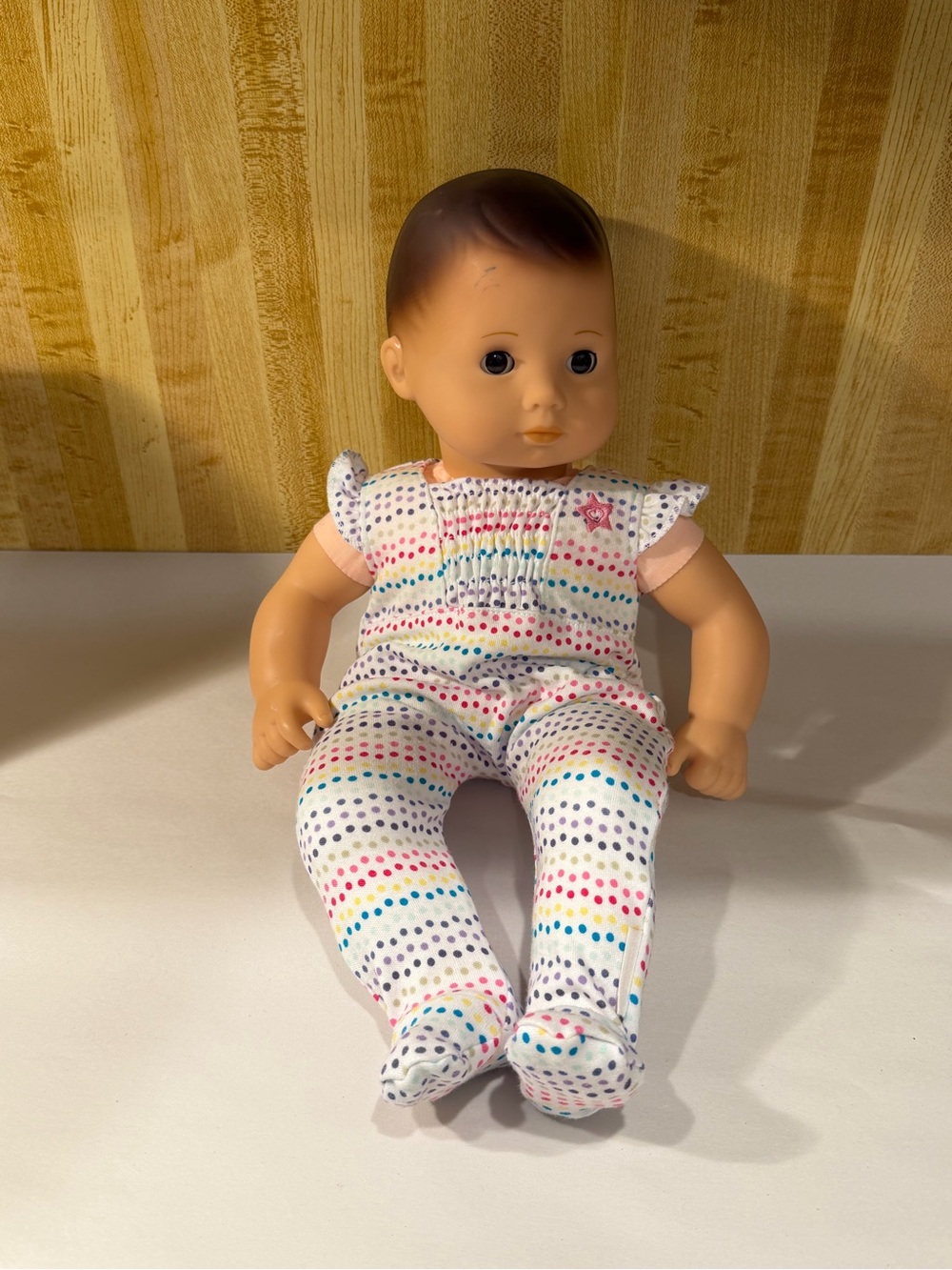 Baby Doll in White Multicolor Polka Dot Outfit - Kids Toy